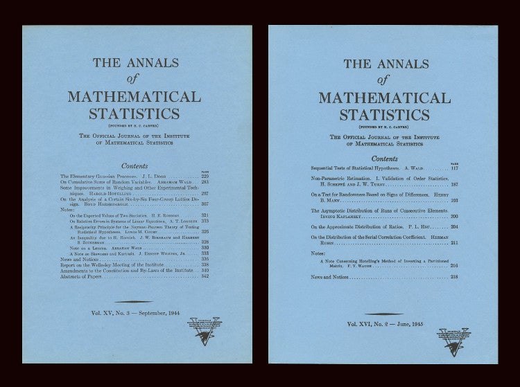 Item #96 On Cumulative Sums of Random Variables (Annals of Mathematical Statistics 15 No. 3 pp. 283 – 296, September 1944) and Sequential Tests of Statistical Hypotheses (Annals of Mathematical Statistics 16 No. 2 pp. 117 -186, June 1945). Abraham Wald.